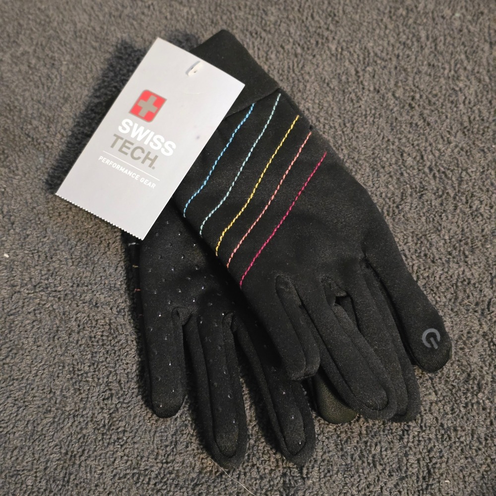 Swiss Tech Performance Ski Gloves Kids L-XL Black Rainbow Touchscreen Grip NWT